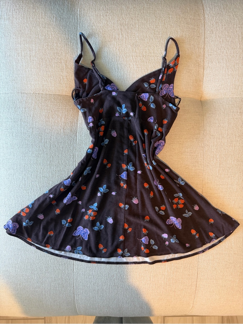 Urban Outfitters Black Mini Dress with Purple Butterflies & Red Berries - Picture 2 of 3